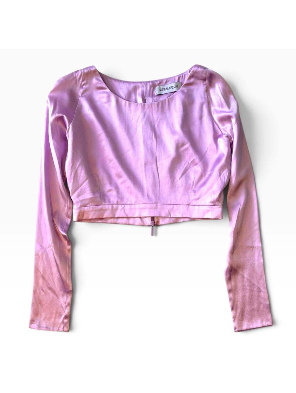 Adriana Iglesias Lavender Purple Stretch Silk Long Sleeve Crop Top Size 36 /US 4